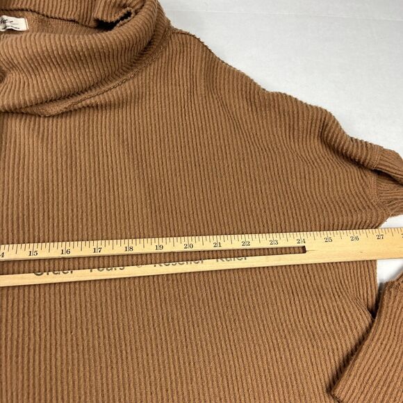 We The Free People Oversized Ribbed Knit Top Brown Cowl Neck Baggy Shirt SMALL - Picture 8 of 10